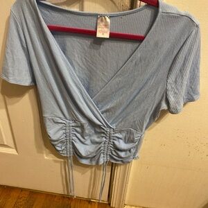 Light Blue Ruched Wrap Top